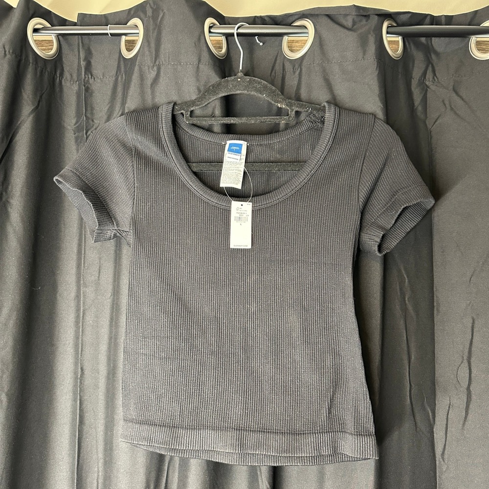 Old Navy Womens Ribbed Scoop Neck Short Sleeve T-Shirt Black Size L NWT
